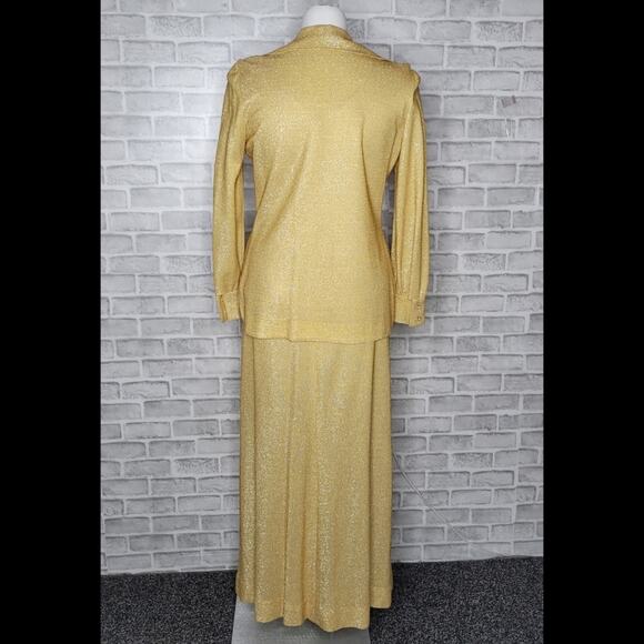 VTG 70s Gold Lurex 2 Piece Maxi Dress & Jacket Set - Picture 9 of 11